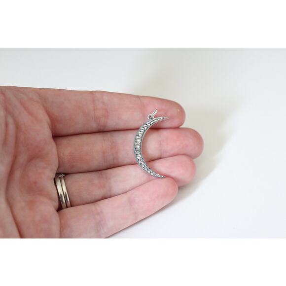 Sterling Silver Crescent Moon Pendant with Nano Gems Charm